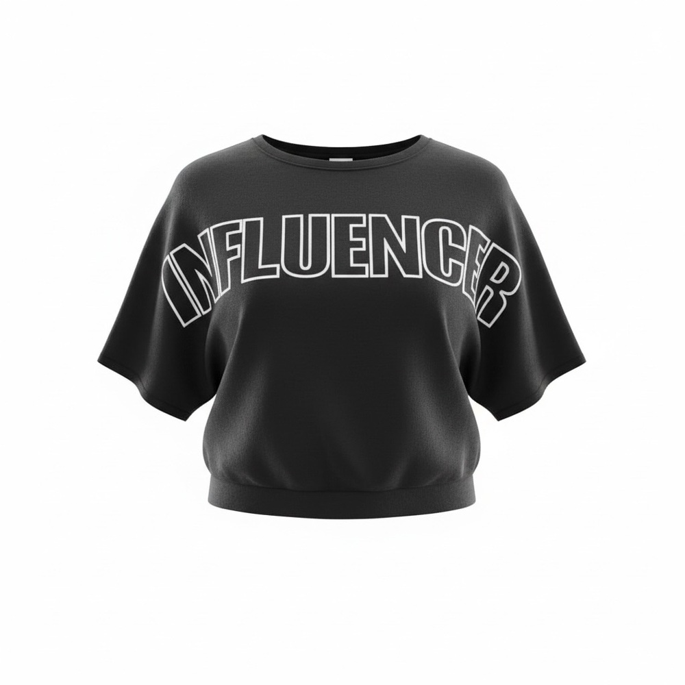 INFLUENCER 3/4 sleeve Plus Size Junior Semi crop black shirt